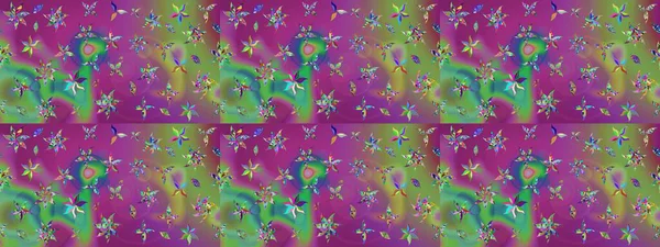 Raster illüstrasyonundaki çiçek desenli çizim. Suluboya tarzında mor ve yeşil renkte çiçekler.