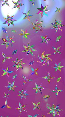 3D çiçekler, eskiz. Mor ve mavi renklerde. Raster illüstrasyonu.