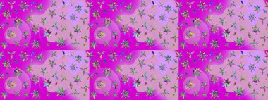 Raster çiçek izi. Raster Yumuşak kumaş deseni. Çiçeksel nötr ve morumsu eskiz deseni. Klasik taslak çizimi.