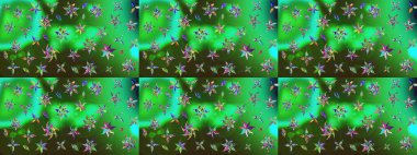 Küçük çiçekteki sevimli çiçek deseni. Raster illüstrasyonu. Yeşil ve gri renkte çiçekler.