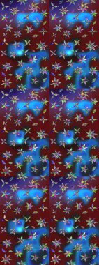 Raster illüstrasyonu. Mavi ve kahverengi kıvırcık çiçekler mavi ve kahverengi renklerde şekillenir. Klasik çiçek tasarım elementleri.