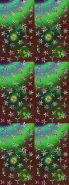 Çiçekli el çizimi çizimi deseni. Modern gelişim yeşil ve kahverengi raster arka plan duvar kağıdı resimleme klasik çizgili iz sürme desenli çiçekler, çiçekli süsler.