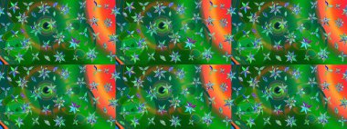 Vadinin yeşil ve mavi renkli çiçekleri. Çiçeksel çizim kalıbının çizimi.