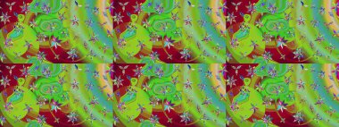 Raster illüstrasyonu. Kibar, yaz çiçekleri yeşil ve kırmızı renklerde. Raster çiçek desenli ve çiçekli..