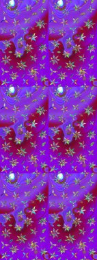 Raster. Mor ve mor renkte güzel çiçekleri olan eskiz deseni, suluboya çiçek deseni, duvar kağıdı, kart veya kumaş için fayanslı.