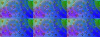 Mavi ve mor renklerde. Çiçek buketleriyle klasik bir eskiz şekli. Raster illüstrasyonu.