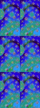 Mavi ve yeşil renklerde güzel bir tekstil. Suluboya çiçekli çiçek deseni. Raster illüstrasyonu.