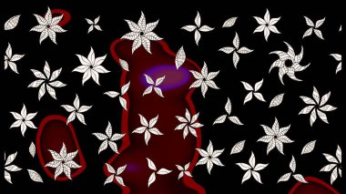 Çiçek ve yapraklı karalama şeklinde Raster çiçek deseni. Yumuşak, bahar çiçekleri siyah ve kahverengi renklerde. Raster illüstrasyonu.