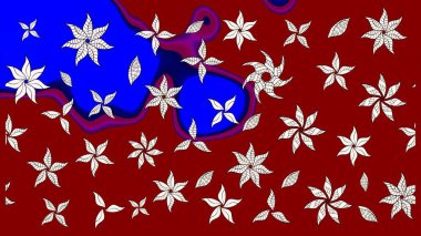 Robot resim tarzı kırmızı ve mavi renkler. Raster illüstrasyonu. Şirin karalamalı çiçek desenli çizim. Raster illüstrasyonu. El yapımı çiçek ve bitki koleksiyonu.