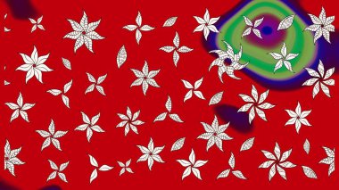 Raster illüstrasyonu. Çiçek desenli çizim. Kırmızı ve nötr renklerde çiçekler. Raster illüstrasyonu. Asya tekstil tarzında.