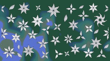 Yeşil ve mavi renklere karalamalar çizilmiş çiçek deseni. Raster illüstrasyonu.