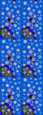 Raster illüstrasyonu. Mavi ve nötr renklerde çiçekler. Tropikal çizim çiçek deseni.