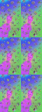 Cute flowers pattern with violet and green colors. Flat Flower Elements Design. Colour Spring Theme sketch pattern Background. Raster Fashionable fabric pattern.