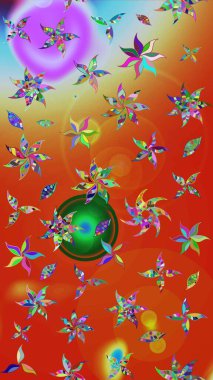 Turuncu ve kırmızı renkte etnik çiçeklerle süslenmiş zarif bir eskiz şekli. Raster Çiçek İllüstrasyonu güzel tekstil..