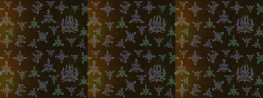 Tekstil için suluboya eskiz deseni. Şirin çiçekli, desenli, kahverengi, gri ve yeşil renkli bir eskiz deseni. El çizimi çiçek çizimi deseni (fayans)).