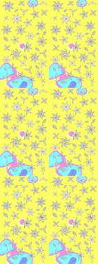 Renkli Bahar Teması eskiz kalıbı. Raster illüstrasyonu. Düz Çiçek Elementleri Tasarımı. Asya tekstil tarzında. Güzel kumaş deseni. Çiçek desenini çiz.