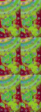 Yeşil renkli çiçekler. Renkli Bahar Teması eskiz kalıbı. Düz Çiçek Elementleri Tasarımı. Sevimli çiçek raster deseni.