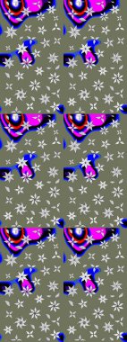 Suluboya elle çizilmiş çiçek desenli eskiz deseni. Parlak renkli fantezi çiçekleri, yapraklar, yeşil renkli tomurcuklar.