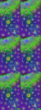 Düz Çiçek Elementleri Tasarımı. Raster illüstrasyonundaki çiçek desenli çizim. Renkli Bahar Teması eskiz kalıbı. Yeşil renkte çiçekler.