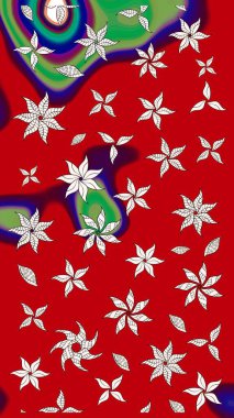 Düz Çiçek Elementleri Tasarımı. Kırmızı renkte çiçekler. Renkli Yaz Temalı eskiz kalıbı. Çiçekli retro deseni çiz.