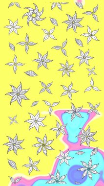 Raster illüstrasyonu. Suluboya çiçekli çiçek deseni. Sarı renkli güzel tekstil..