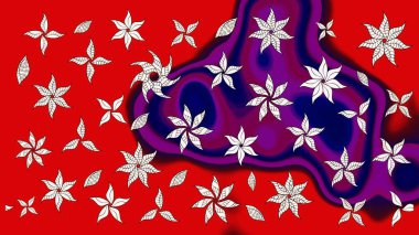 Çocuksu tasarım. Elle çizilmiş çiçek desenli Raster çizimi. Tekstil, kumaş, ambalaj, hatıra defteri için hoş bir çiçek arkaplanı. Kırmızı arkaplanda.