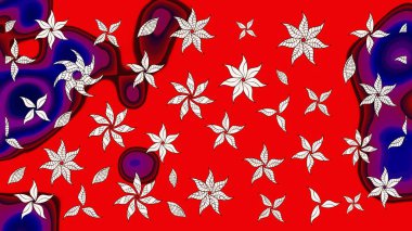 Şirin çiçekli, desenli, kırmızı renkli bir eskiz deseni. Tekstil için suluboya eskiz deseni. El çizimi çiçek çizimi deseni (fayans)).