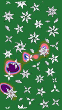 Yeşil renkler. El çizimi, soyut ve süslü elementler. Suluboya resim taklit Raster çizimi. Klasik çiçekler. Yaz çiçekleri teması.