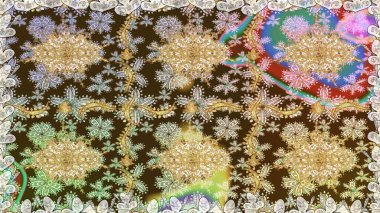 Kusursuz kıvırcık saçlar. Raster altın desen. Doğulu stil, altın elementlerle kahverengi renklerde altın desenli arabesk yapar..