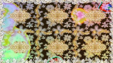 Kahverengi renklerde altın desenler ve altın elementler. Barok tarzında duvar kağıdı tasarımı için kusursuz damaske deseni arkaplanı. Süslü raster dekorasyonu.