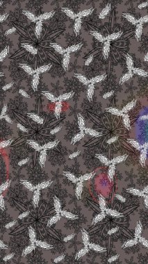 Raster illüstrasyonundaki çiçek desenli çizim. Gri renkli çiçekler.