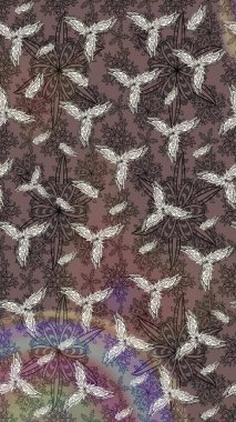 Çiçekli karalama şeklinde Raster çiçek deseni. Kahverengi renkli çiçekler. Nazik, narin çiçek arkaplanı.