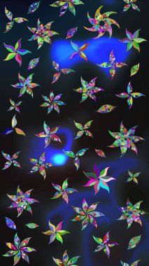 Düz Çiçek Elementleri Tasarımı. Renkli Bahar Teması eskiz kalıbı. Raster Modaya uygun kumaş deseni. Gri ve mavi renkli şirin çiçek deseni.