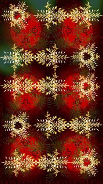 Raster illüstrasyonu. Soyut kış kahverengi, kırmızı ve siyah süs. Yuvarlak raster kar tanesi. Güzel kar tanesi. Renkli arka planda izole tatlı kar taneleri.