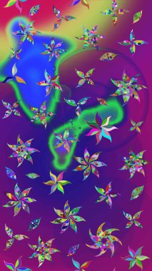 Mor ve mor renklerde. Raster illüstrasyonu. Çiçekli güzel suluboya desen.