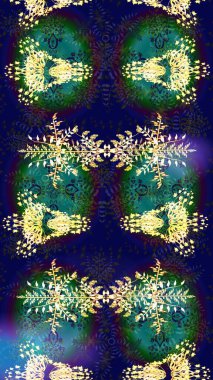 Raster illüstrasyonu. Şirin çiçekli eskiz deseni ve mavi renkli yapraklar, suluboya çiçek deseni, duvar kağıdı, kart veya kumaş için fayanslı.