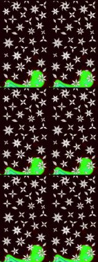 Retro tekstil tasarım koleksiyonu. El çizimi çiçek unsurları olan soyut çizim raster deseni. Çiçekli ipek eşarp. Siyah üstüne siyah. 1950 'ler-1960' lar motifleri.