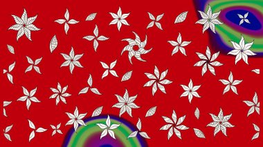 Raster deseni. Kibarca, kırmızı renkte bahar çiçekleri. Raster illüstrasyonu. Patlayan çiçekler soyut yerleştirilmiş.