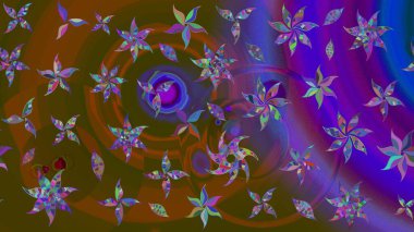 Raster illüstrasyonu. Kahverengi renkli çiçekler. Raster illüstrasyonu. Çiçek desenli çizim. Asya tekstil tarzında.