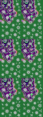 Çiçekli karalama şeklinde Raster çiçek deseni. Yeşil renkli çiçekler. Nazik, sevimli çiçek arkaplanı..