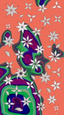 Yazdır. Güzel kumaş deseni. Renkli Yaz Temalı eskiz kalıbı. Raster çiçekli arka plan. Düz Çiçek Elementleri Tasarımı. Güzel çizim şekli..