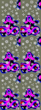 Yeşil renkli etnik çiçeklerle süslenmiş zarif bir eskiz şekli. Raster Çiçek İllüstrasyon Şirin Tekstil.