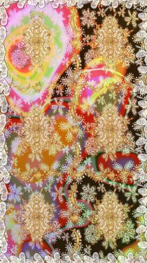 Barok tarzında altın çiçekli süs. Kahverengi renkte altın bir element. Altın çiçekli, pürüzsüz desen. Damask arkaplanı.