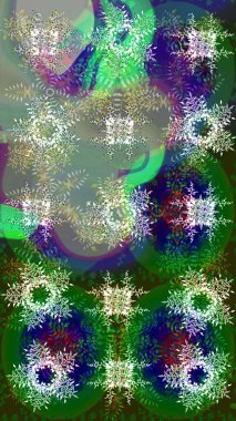 Raster Noel soyut renkli arka plan ve tatlı kar tanesi. Raster illüstrasyonu. Kar taneleriyle yeşil, nötr ve gri renkler.