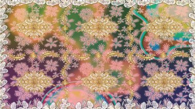 Raster altın desen. Doğulu stil, altın elementlerle bej renkli altın desenli arabesk yapar. Kusursuz kıvırcık saçlar..