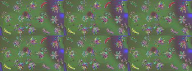 Raster illüstrasyonunda kusursuz çiçek deseni. Renkli Bahar Temalı Kusursuz Arkaplan. Güzel kumaş deseni. Düz Çiçek Elementleri Tasarımı.