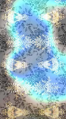 Güzel raster mavisi, nötr ve gri kar taneleri renkli bir arka planda izole edilmiş. Düşen Noel stili kar taneleri. Kar taneleri, kar yağışı. Görüntü.