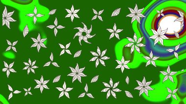 Yeşil ve nötr renklerde çiçekler. Hediye ambalaj kağıdı, tebrik kartları, posterler ve pankart tasarımı. Raster düz çiçek çizim deseni.