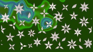 Vadinin çiçekleri yeşil ve nötr renklerde. Çiçekler. Soyut etnik raster çizim kalıbı.