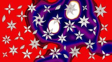 Raster illüstrasyonundaki çiçek desenli çizim. Suluboya tarzında kırmızı ve mavi renkte çiçekler.